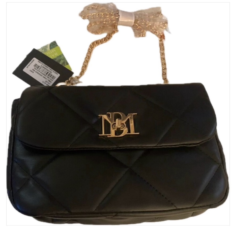 NWT Badgley Mischka Vegan Leather Small Chain Handbag Black
